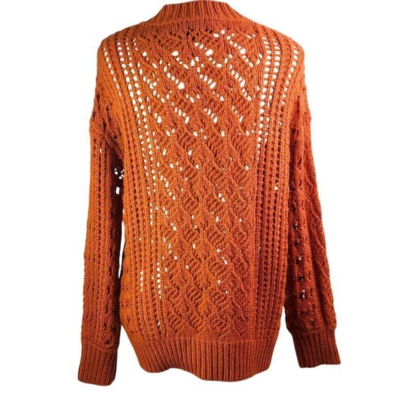 Heartloom Chunky Open Knit Burnt Orange Pearl Buttons Oversized Cardigan - Picture 7 of 9